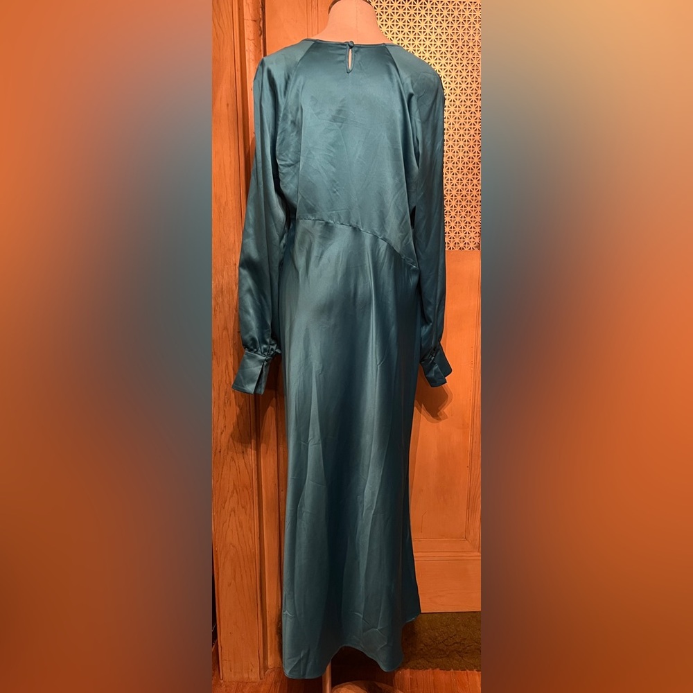 ASOS turquoise satin long sleeve dress 14 - Picture 7 of 14